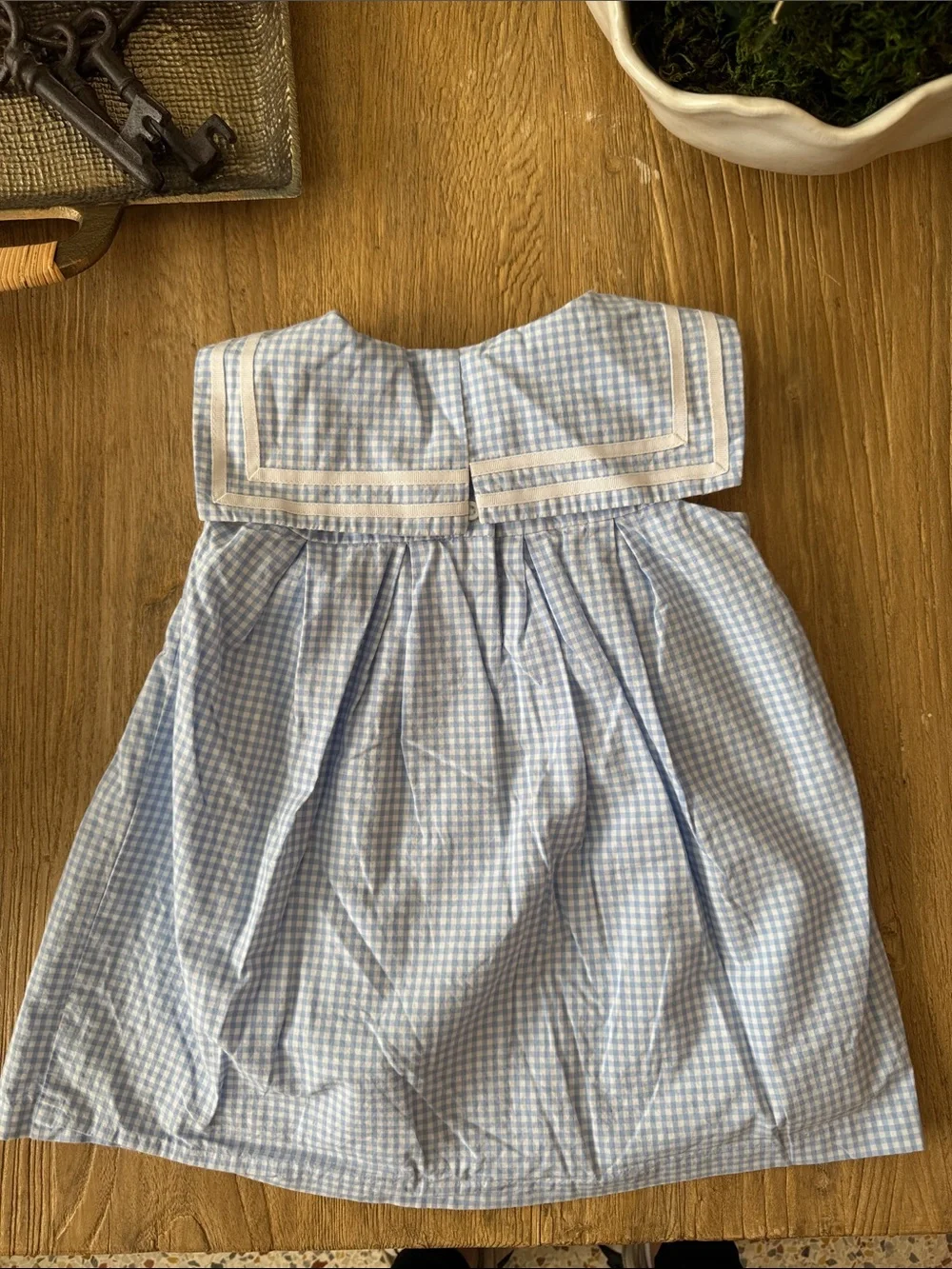 Janie and Jack Light Blue and White Gingham Sailor Dress